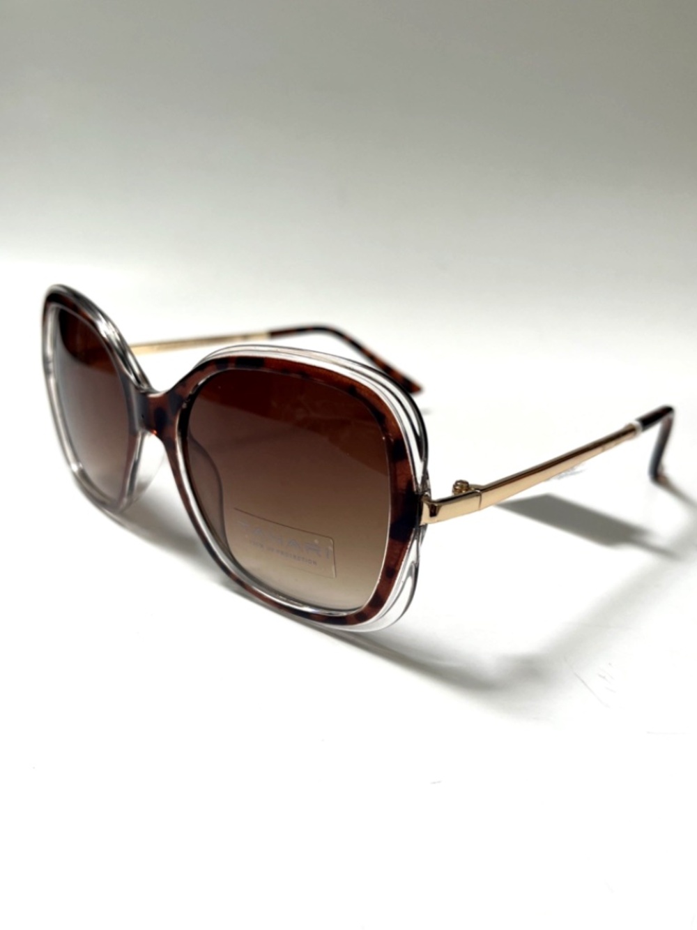New TAHARI Wrap Butterfly Sunglasses Brown Acetate Tortoise Shell Slim Gold Leg